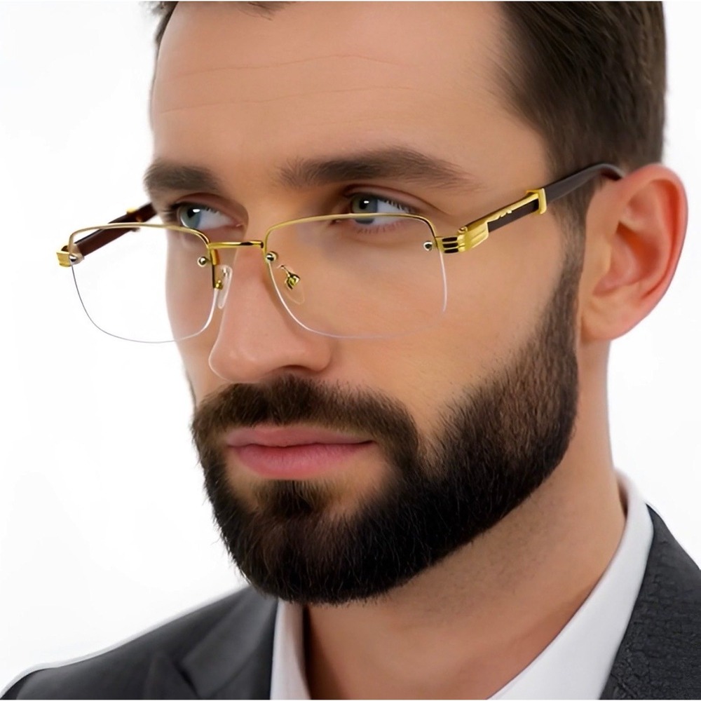 Rimless Sunglasses‎ Rectangle CLEAR Lens Gold Frame Hip Hop Eyewear Street Wear